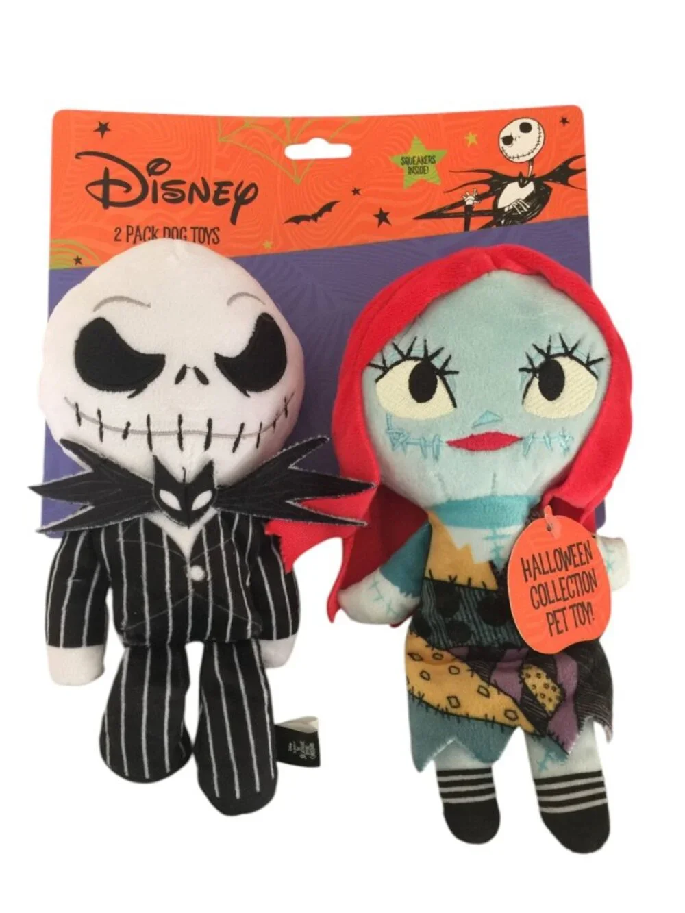 Disney The Nightmare Before Christmas Jack & Sally Plush Crinkle Squeak Dog Toys